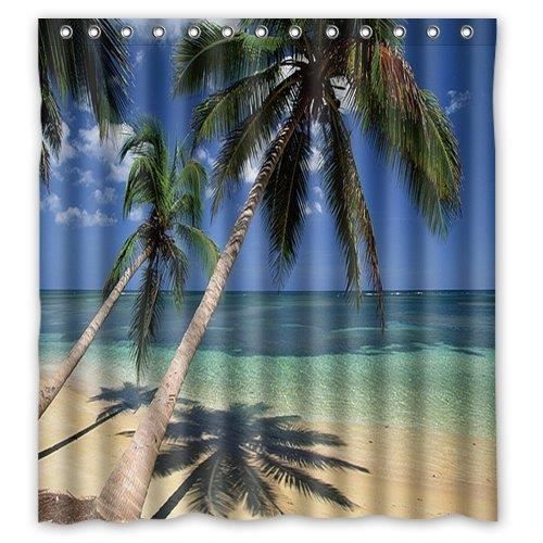 Rideau De Douche Motif Plage Islande Palms - Dimensions 175x180 Cm - 100% Polyester - Marque Abakuhaus