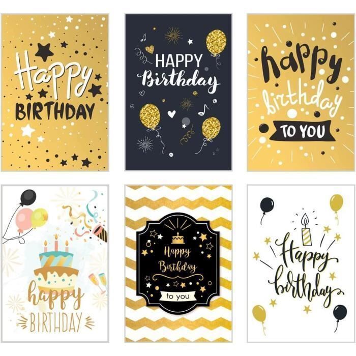 Cartes D'Anniversaire - Lot De 24 Avec Enveloppes - Design Aquarelle (Gâteau, Ballons...) - 15x10 Cm - Qualité Supérieure - 8