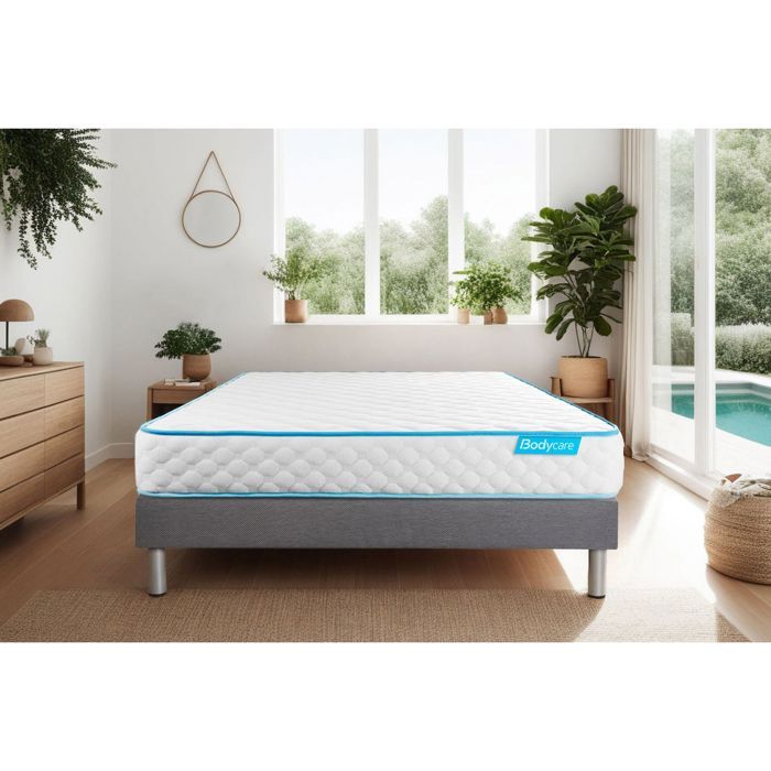 Ensemble sommier matelas 160x200 Bodyone Mousse HD micro alvéolé - 19 cm - Très ferme - sommier gris