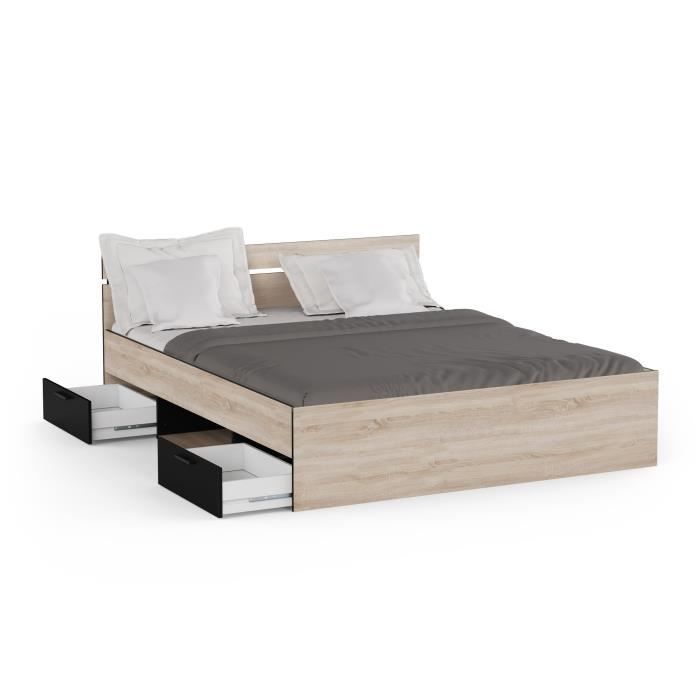 Demeyere Lit adulte MICHIGAN 160 x 200 cm Mulitiples rangements Chêne et