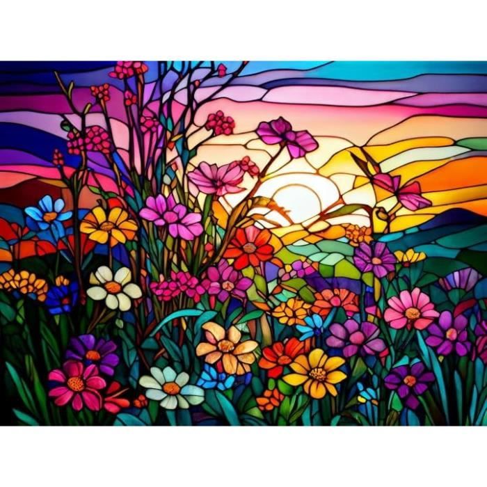 Kit Diamond Painting Grand Format - Loisir Créatif Mosaïque 5D, Paysage Ou Fleur, à Coller Pour Décoration Murale