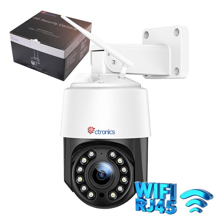 Ctronics Caméra Surveillance 4K 8MP Zoom Optique 16X Auto Balayage/Suivi/Zoom WiFi 2.4/5Ghz Détection Humains/Véhicules/Animaux