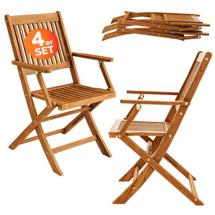 set de 4 chaises de jardin pliantes "sydney" en bois d'acacia certifié fsc® pour salon de jardin sydney accoudoirs extérieur pliable