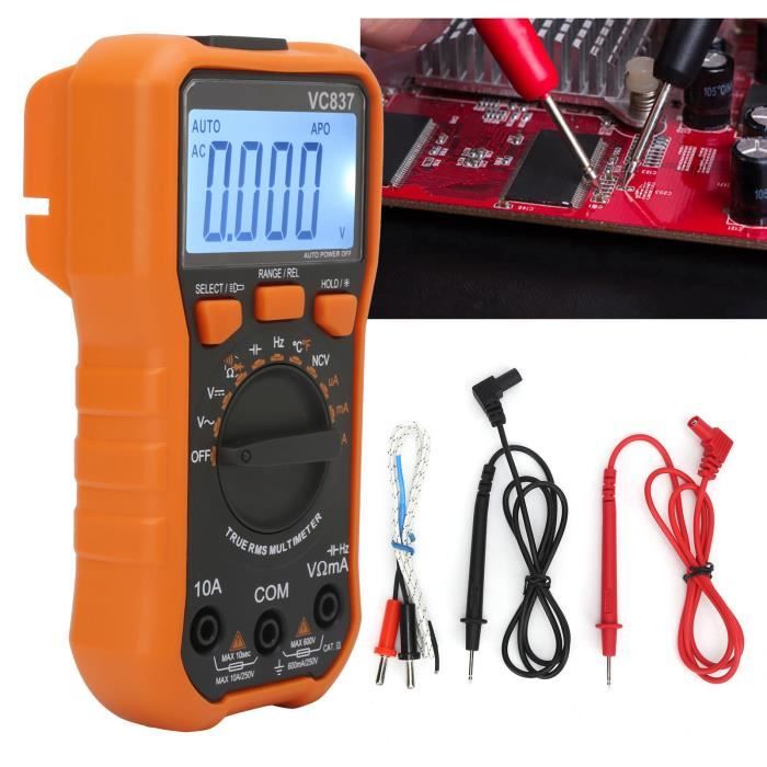 Multimètre Numérique CUSBON Automatique - Testeur Tension AC/DC, Résistance, NCV, Avec Lampe LED - Pour Bricolage, Auto