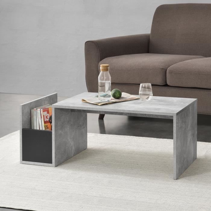 Table Basse pour Salon Bollnäs 90 x 45 x 35 cm Effet Béton Noir [en.casa]
