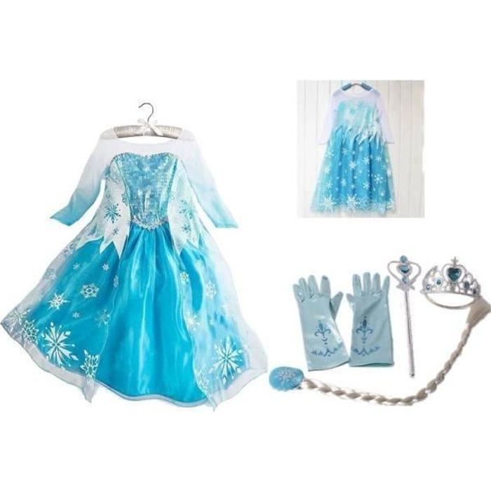 Robe Princesse Elsa Look - JUREBECIA - Costume Fille - Bleu