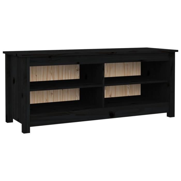 Meuble à chaussures - GAROSA - Banc à chaussures Noir - Bois de pin massif - 4 compartiments - 110x38x455 cm