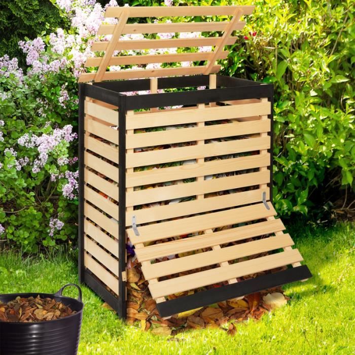 holzkomposter pour déchets de jardin Composteur en bois avec couvercle compostage 