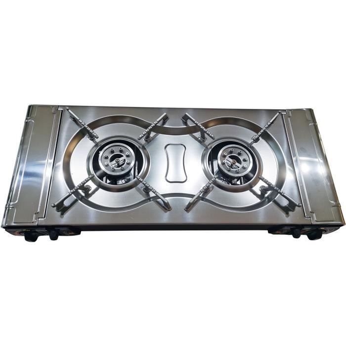 Réchaud De Camping 2 Brûleurs Compact - Allumage Piézo - Surface De Cuisson Double - Vert