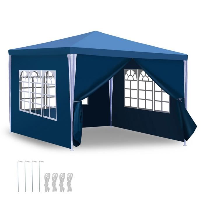 Izrielar Tente de jardin réception avec parois latérales fenêtres Tente Fête Camping portable Bleue 3x3m TENTE DE DOUCHE