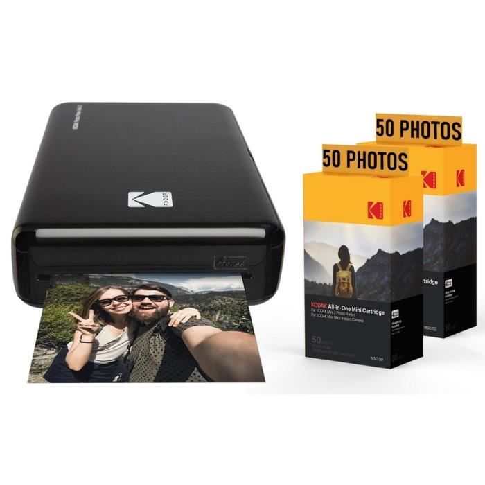 KODAK Pack Imprimante Photo Printer PM220 et 2 cartouches MSC50 - Photos 5.4 * 8.6 cm, WIFI, Compatible avec iOS et Android - Noir