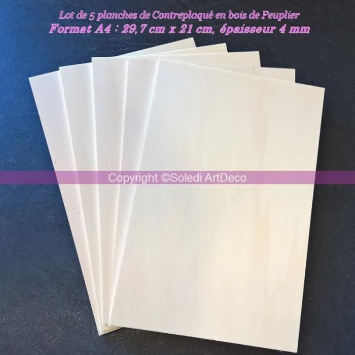 Lot de 10 plaques de contreplaqué 3mm 30 x 21 cm - En bois