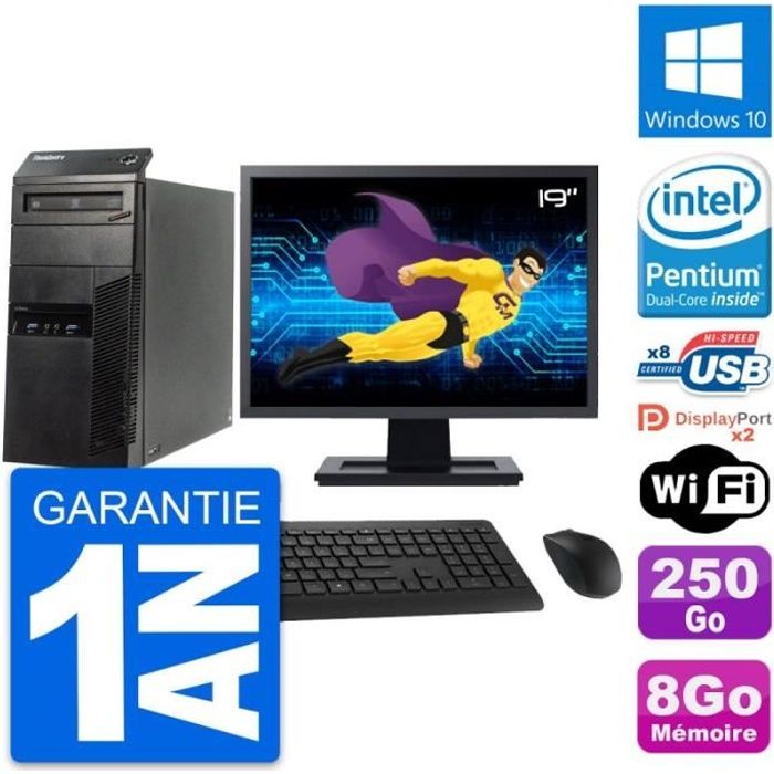 PC Tour Lenovo M83 Ecran 19 Intel G3220 RAM 8Go Disque 250Go Windows 10 Wifi