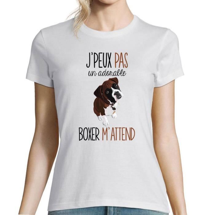 Boxer Desole Je Peux Pas T Shirt Femme Col Rond Humour Fun Drole Et Mignon Collection Animaux Et Races De Chiens Collection An Blanc Cdiscount Pret A Porter