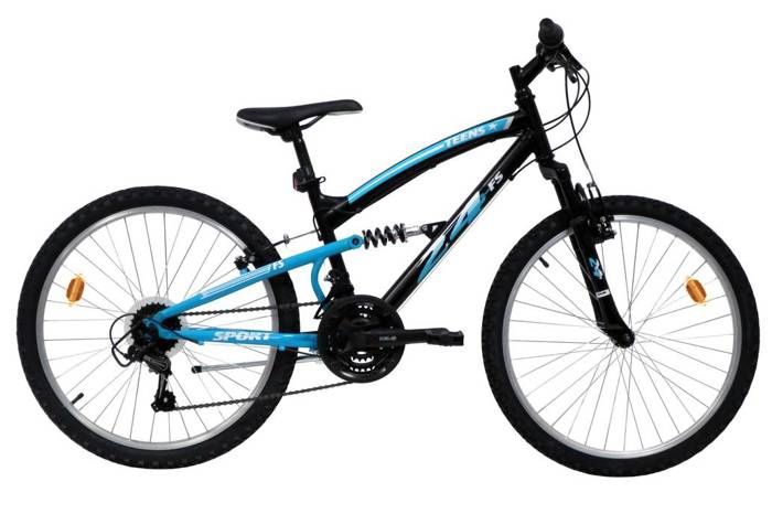 VTT 24'' Tout Suspendu TEENS - Shimano TY21 - 18 Vitesses - Noir avec stickers turquoise