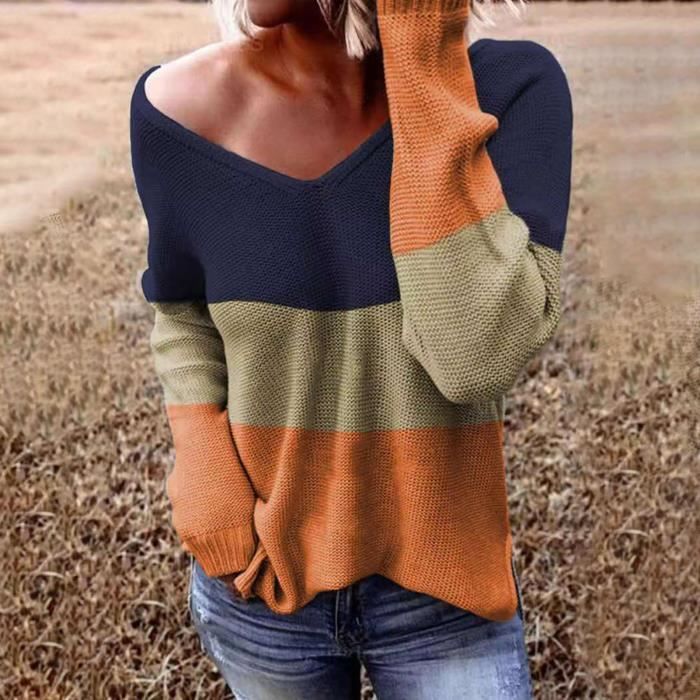 SOUS-PULL Pull ?� col en V ?� col en V, pull chaud et ample r?�sistant au froid ?� la mode style 