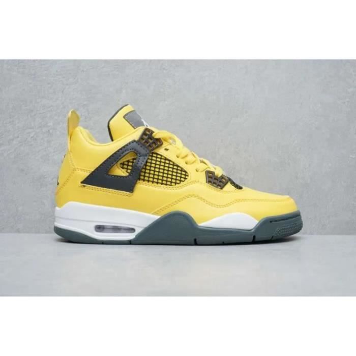 NIKE Airs Jordans 4 Retro Tour Yellow Chaussures de Basket AJ4 Femme Homme Pas cher jaune 