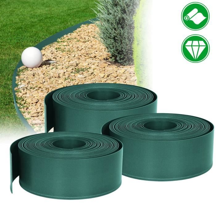 Bordure De Pelouse Flexible - 10 M Avec 20 Piquets - Vert - Hauteur 8 Cm - Résistante Aux Intempéries