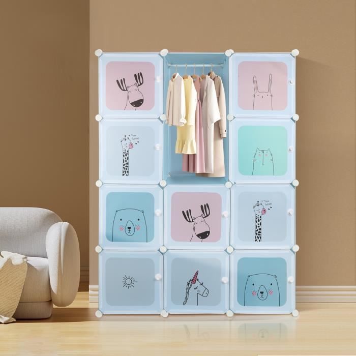 Armoire Modulable de Rangement Enfant 12 Cubes, Armoire plastique Bleu,  pour Jouets, Vêtements, Chaussures - Cdiscount Maison