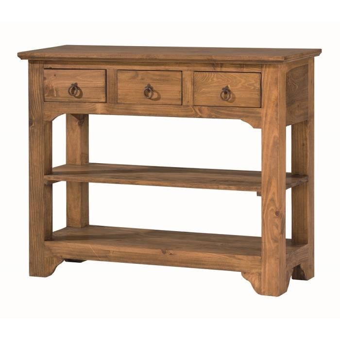 Console d'entrée en bois de pin massif coloris naturel - Longueur 80 x ...