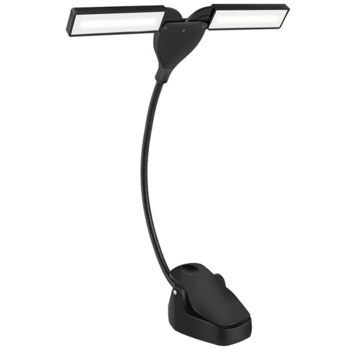 Lampe Clip Pupitre Musique LED 8 Lumières - Bras Réglable - Piles AAA Ou USB - Noir