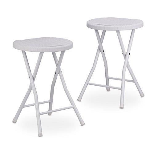 Relaxdays Tabouret de jardin lot de 2 BASTIAN pliant plastique optique rotin balcon terrasse rond résistant HxlxP: 10020762_4
