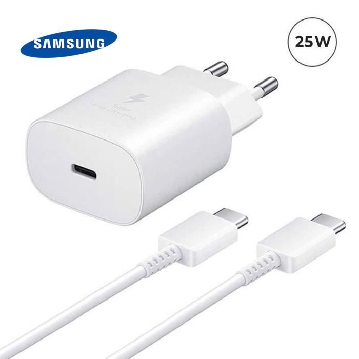 Chargeur Ultra Rapide 25W Adaptateur secteur Original Samsung + Cable USB-C USB-C pour Samsung Galaxy S20 FE 5G 6.5 - Blanc Chargeur Ultra Rapide 25W Adaptateur secteur Original Samsung + Cable USB-C USB-C pour Samsung Galaxy S20 FE 5G 6.5 - Blanc