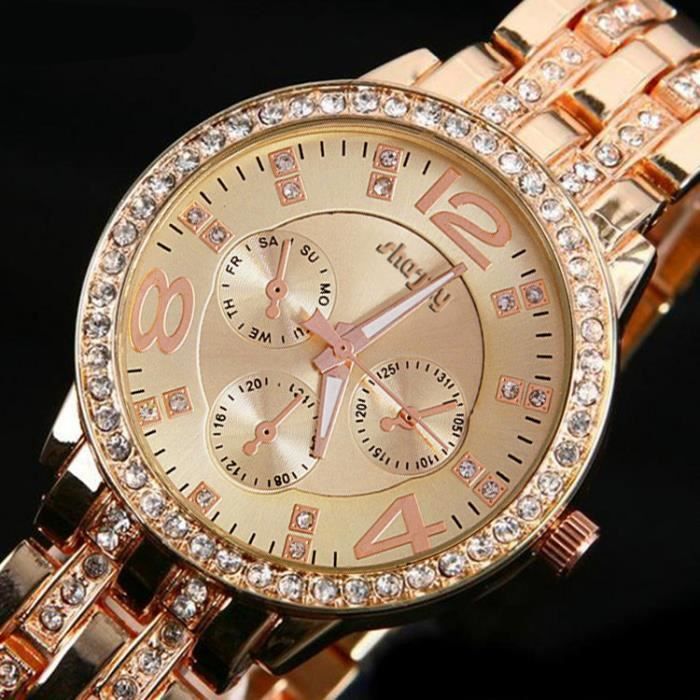 SHARPHY® Montre Femme de marque de Luxe Diamant Rose D'or