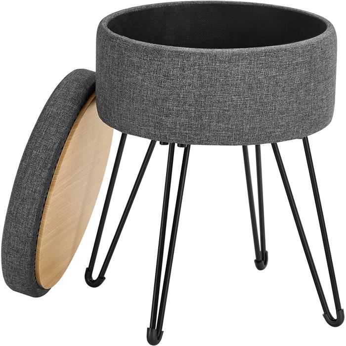 SONGMICS Tabouret de Rangement Siège Rond Pouf Repose-Pieds Volume de 9 4L Pieds en Métal Rembourré Gris Foncé LOM002G01