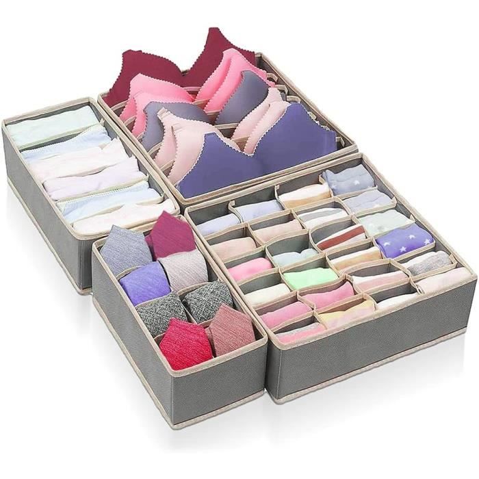 Lot De 8 Organisateurs De Tiroir En Tissu Non-Tissé Beige + 6 Sacs De Rangement - Pour Vêtements, Sous-vêtements, Accessoires