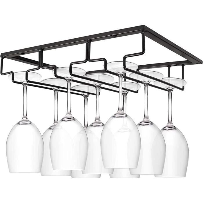 Porte-verres à Vin FIAMER - Support Sous Armoire Métal, 4 Rangées - Noir, Pour Bar Ou Cuisine - Sans Perçage