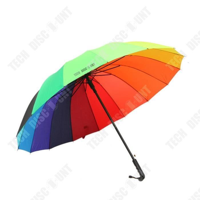 TD® Parapluie arc-en-ciel Armature de parapluie à 16 arêtes Forte résistance au vent Surface élargie du parapluie Revêtement