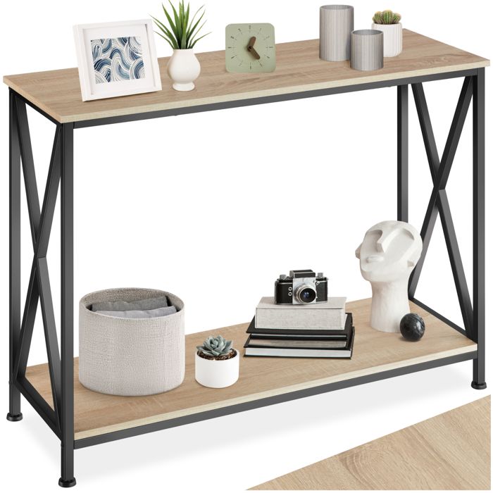 Table console - TECTAKE - Console TACOMA au style industriel en bois et acier avec 2 étagères 100 x 35 x 805 cm - Bois clair