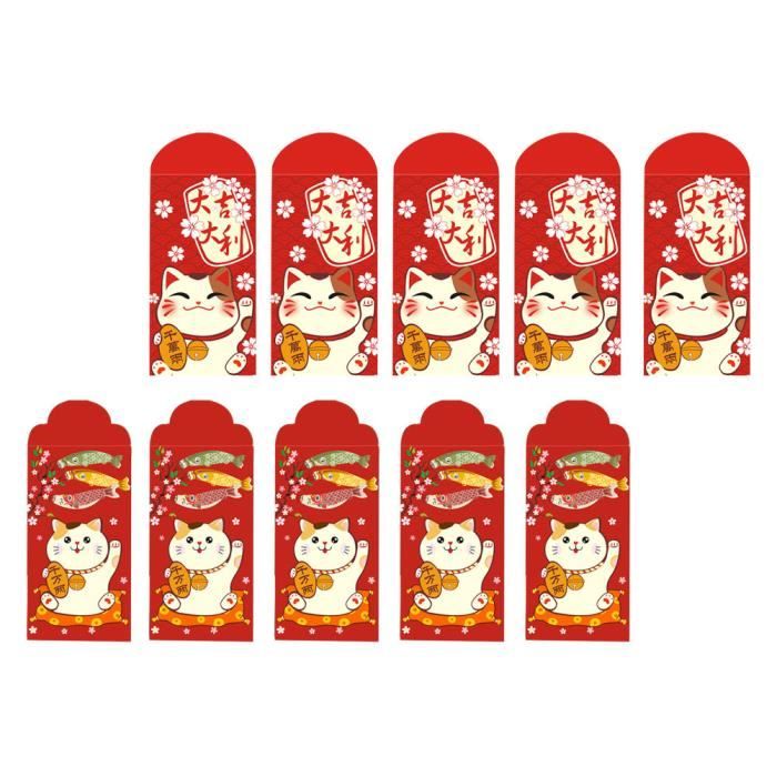 Enveloppes Rouges Style Japonais - Lot De 10 - Pour Nouvel An Chinois, Mariages, Cadeaux - Papier Qualité, 12 X 8 Cm - Porte-bonheur Et Prospérité