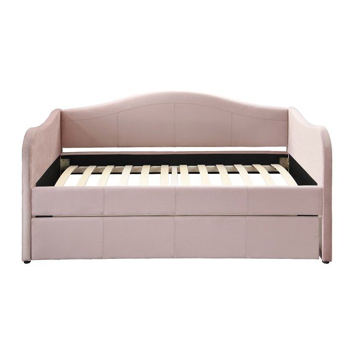Lit banquette gigogne 2 x 90 x 190 cm - Velours - Rose - MATHILDE