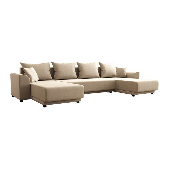Canapé dangle panoramique convertible en tissu beige NESSARO Canapé dangle panoramique convertible en tissu beige NESSARO