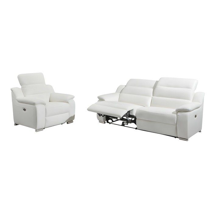 Canapé 3 places et fauteuil relax électrique en cuir blanc ARENA III