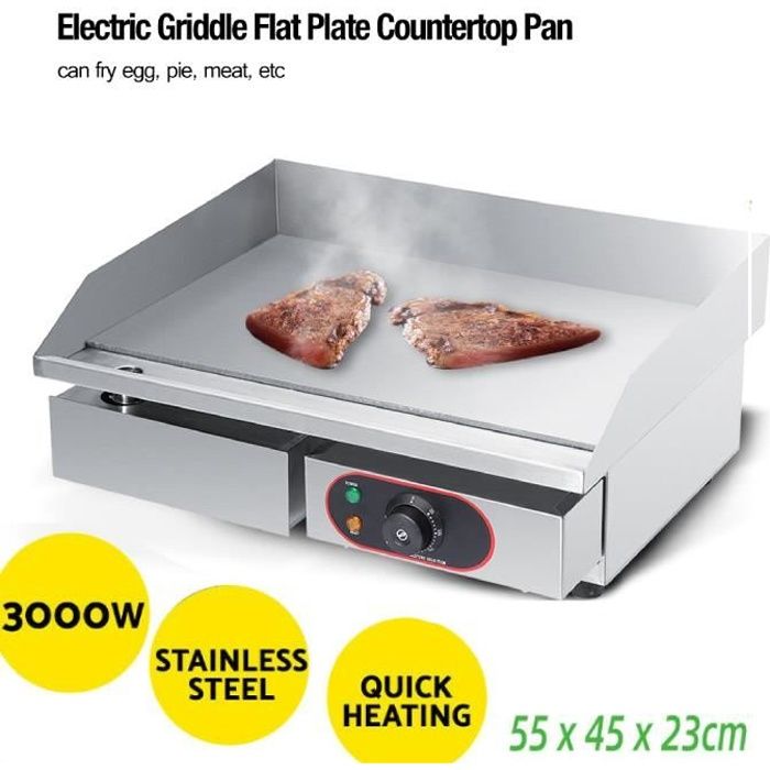 3KW Electrique Barbecue Plancha Chauffante Griddle Plaque BBQ Gril inox comptoir 