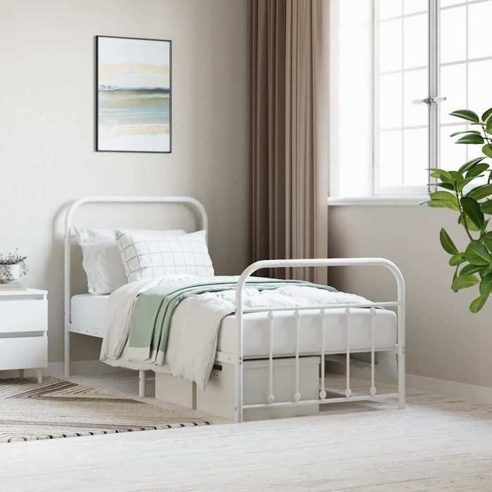 vidaXL Cadre de lit métal avec tête de lit-pied de lit blanc 90x200 cm 352638
