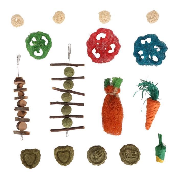 Meilleurs prix pour Jouets à mâcher suspendus - VVIKIZY - Lapin - Matériaux naturels - 16 pièces - Sûr et résistant aux morsures