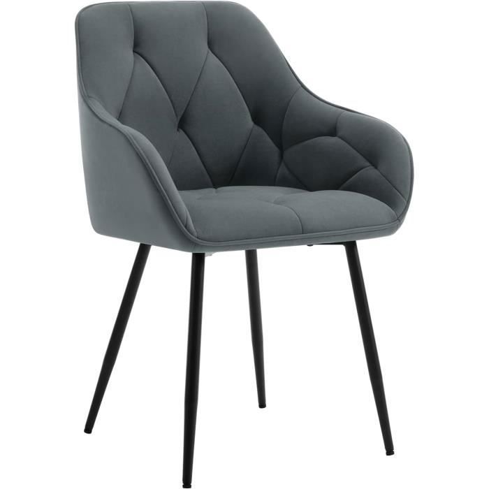 WOLTU Chaise de Salle à Manger Ergonomique Chaise de Cuisine en Velours Rembourrée Pieds en Métal Gris foncé W0ATT0141-1