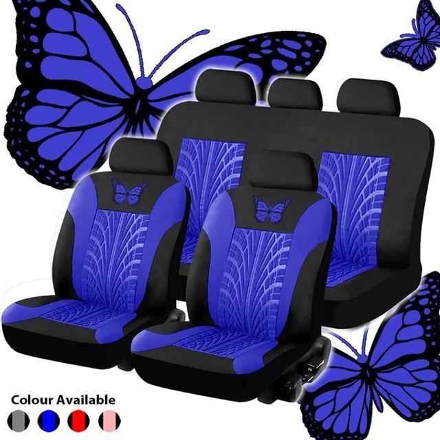 COUVRE SIEGE,BLUE 9pcs--ensemble de housses de siège de voiture, 4-9 pièces, magnifique, papillon, pour Tesla modèle 3 Peugeot 206 2