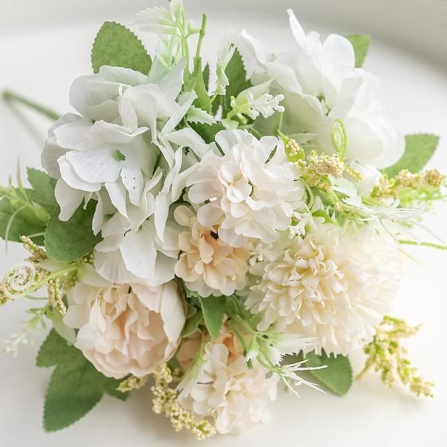 12 Hortensias Artificiels MUYAPAY - Fleurs En Soie Réalistes - Décoration Maison, Bureau Ou Mariage - Blanc