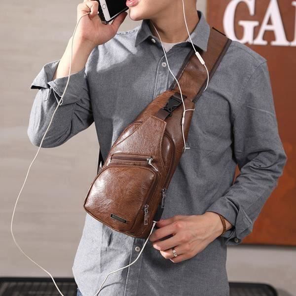 Sac Bandoulière Homme En Cuir Véritable - Style Rétro, Marron, Taille Moyenne, Neuve Avec étiquettes