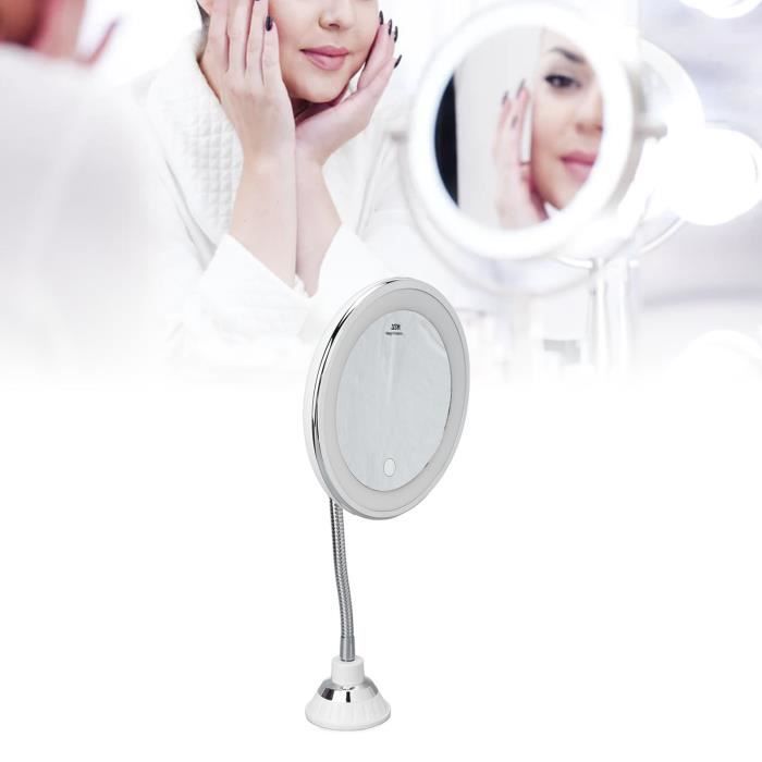 Miroir Maquillage Lumineux 10x Avec Ventouse - 3 Couleurs LED, Rotatif 360°, Rechargeable, Pince à Épiler Incluse