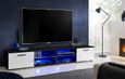 2x Meuble TV T32-100 - LED bleues - Blanc Brillant & Noir - Façades en Brillant - L200cm x H34.5cm x P45cm-1