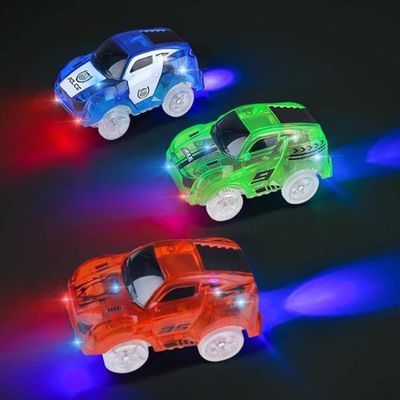 Funmo Circuit Voitures Courses - Pack De 3 (Rouge, Vert, Bleu) - 5 LEDs Clignotantes - Compatibles Avec La Plupart Des Rails
