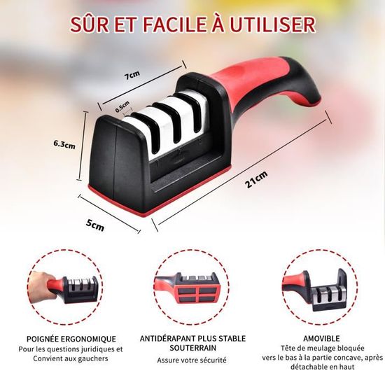 PAUDIN Aiguiseur à Couteaux 3 En 1 - Affûtage Angle Réglable 14°-24° - Pour Couteaux & Ciseaux