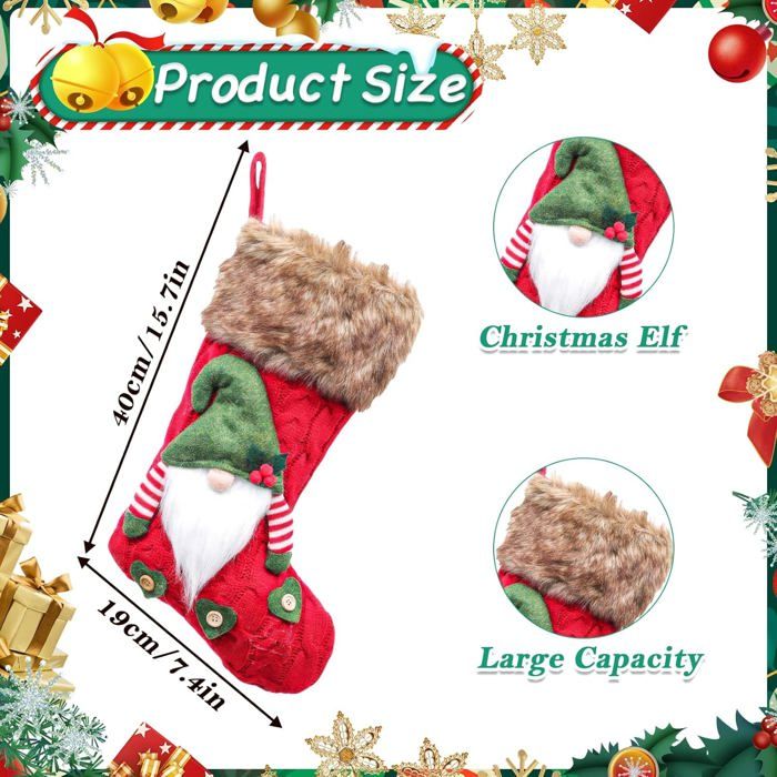 Grande Chaussette De Noël à Suspendre - 40cm, Blanche, En Tissu Doux Pour Sapin Ou Cheminée - Décoration Et Cadeau