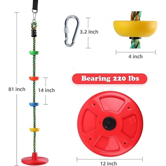 Balançoire En Corde Avec Disque Et Plateforme D'escalade – Rouge, Réglable 1,3-2 M, Charge Max 54 Kg